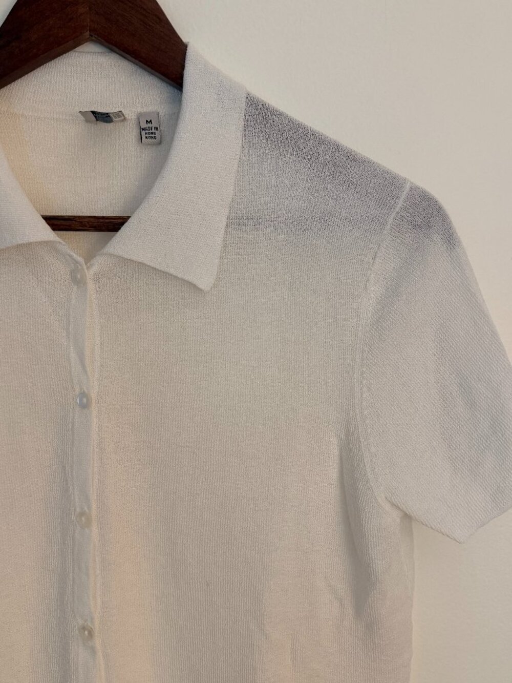 90s Anne Klein Airy Short Sleeve Polo Sweater in White, Size M, Excellent Cond.